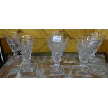 Set of 6 Cut Glass Wine Glasses, on stems, stamped E & L Edinburgh Crystal, each 6.5”h (6) (1 with