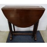 Mahogany Sutherland Table, with oval shaped drop flaps, on bobbin shaped legs and stretcher, 2ft