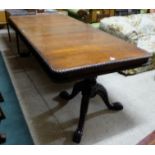 Mahogany Extension Dining Table, rope edges, on twin pillar base with paw feet, 92”long x 42”w