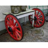 Pair of Wooden Cart/Bogie Wheels, 34" dia, painted red (with axle)