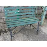 Blacksmith’s Flat Iron Garden Bench, with wooden seat, painted green, 4ft wide
