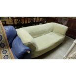 Victorian Roll Top Couch, on turned front legs, castors, 76”w