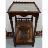 Edwardian carved mahogany side table with coal scuttle fitted to the base, glass top, 16”w x 18”d