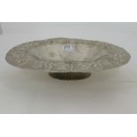 Silver Plate Fruit Bowl Centre Piece, with a floral embossed upper rim, 15” wide, on a plinth