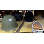 Shooting Stick Seat, Scabbard, 2 riding hats and army helmet (5)