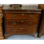 Late 19thC Continental Walnut Chest of 3 Drawers, with brushing slide, inlaid with satinwood, with