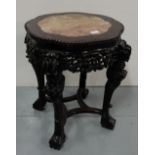 Victorian Chinese Hardwood Lamp Table, with a button detailed circular shaped top, inset with red