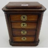 Mahogany Table Top Miniature Chest of 4 Drawers, brass escutcheons, 12”h x 10”w