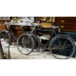 2 Vintage Bicycles – 1 with Dunlop seat, 1 Brooks (with carbide lamp”, worn condition