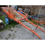 Horse drawn Cart, rubber wheels, painted orange, blue base