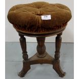 Arts and Crafts Revolving Piano Stool, labelled “Thomas Fry & Co, Sackville St, Dublin”, brown