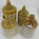 4 Stoneware Whiskey/Mead Jars, all stamped with English Names & Place names