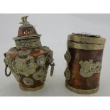 Two Tibetan Copper Pots, with lids, 6”h, decorated in continuous relief with dragons (2)