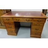 Mahogany Kneehole Pedestal Writing Desk, with 3 frieze drawers over 3 drawers on either side, 47”w x