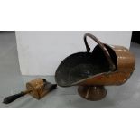 Copper Helmet Shaped Coal Scuttle with copper shovel