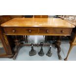 Victorian Mahogany Sofa Table, with two frieze drawers, turned mahogany knobs, on turned