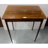 Edwardian Mahogany Occasional Table, the rectangular top inlaid with satinwood and polychrome, cross