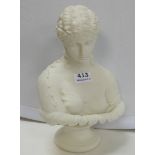 19thC Bisque Porcelain (head and shoulder) Bust of Roman Woman, on plinth, 30”h