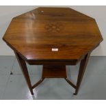 Edwardian Rosewood Octagonal Top Occasional Table, inlaid with satinwood swags, on 4 tapered legs,