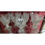 Set of 11 mid-20thC Cut Glass Wine Glasses, diamond patterns, each 5”h (11)
