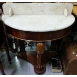 Victorian Bowfront White Marble Topped Washstand, on mahogany base, 36”w x 17”d