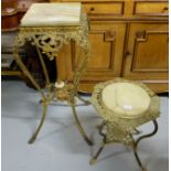 French brass jardinière stand with green onyx top and a similar wine table (2)