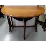 Victorian Mahogany Drop Leaf Sutherland Table, with oval ends, on rope-shaped legs and stretcher,