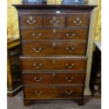 Georgian Mahogany Tallboy Chest of Drawers, dentil mouldings over 3 short drawers and 5 long