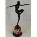 Bronze Table Figure of Flapper, signed after “J Philipp”, deposee Paris, on a circular red base,
