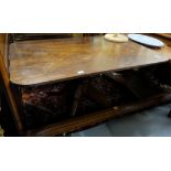 Regency Mahogany Breakfast Table, the rectangular top with curved corners, 54” x 36”w, on a pod base