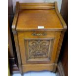 Walnut floor standing Coal Scuttle with liner, on castors, 14” x 24”h