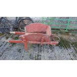 Wooden Turf/Farm Barrow, painted red, with an iron wheel