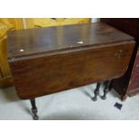 Drop Leaf Mahogany Table, on turned legs 39”w, extends to 47”