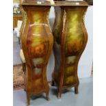 Matching Pair of Jardinière Stands, intricately decorated with lakeside sides on all 4 serpentine-