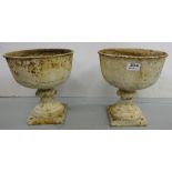 Matching Pair of Metal Plant Pots, on plinths, 9.5” dia x 11”h