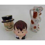 Cast Iron Money Box, stamped “Ginger 1938”, Royal Doulton Beefeater Cup & Staffordshire Spaniel