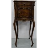 French Walnut Pot Cabinet, with drawer and marble based interior, on sabre legs, castors, 16” sq x