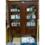 Edwardian Mahogany Display Cabinet, 2 glass doors enclosing 2 shelves, on sabre feet 42”w x 68”h