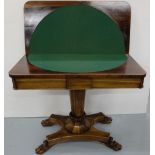 WMIV Rosewood Card Table, on an inverted-shaped pod, platform base with 4 hairy paw feet, the