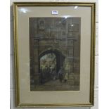 Watercolour – Figures in an Archway by Willem Leendert Bruckman 1866 – 1928, signed, in a gilded
