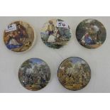 5 x 19thC Ceramic Pot Lids – two “the Village Wedding” & 3 romantic scenes