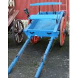 Donkey Cart, painted blue with orange wheels, with plaque, “St John of God, Convent, Kilkenny” (