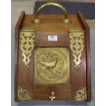 Brass Mounted Mahogany Coal Box with bird plaque and original liner