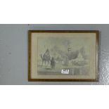 Charcoal drawing – Egyptian figures with camels, signed F Hais & 7 other framed prints – portraits