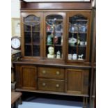 Art Nouveau Sideboard with Bookcase Top, 3 glass doors enclosing mahogany shelves above two side