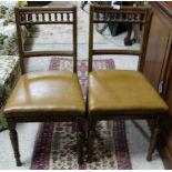 Matching Set of 4 Edw. Oak Dining Chairs, brown leatherette seats & 1 single chair (5)