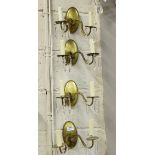 Matching Set of 4 Brass Wall Lights, each with a pair of scones supported by a goats head, crystal
