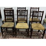 Set of 6 Oak Country Kitchen Chairs, with turned rail backs, rush seats (6)