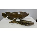 2 Bronze Table Ornaments – salmon in motion – 17”w & 14”2 (2)