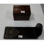 Georgian Mahogany Tea Caddy 7”w & a Coromandel Book End (2)